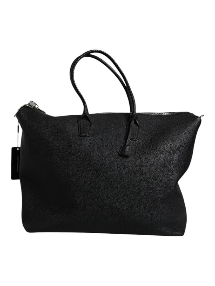 Black Calfskin Leather Hand Shoulder Duffle Bag