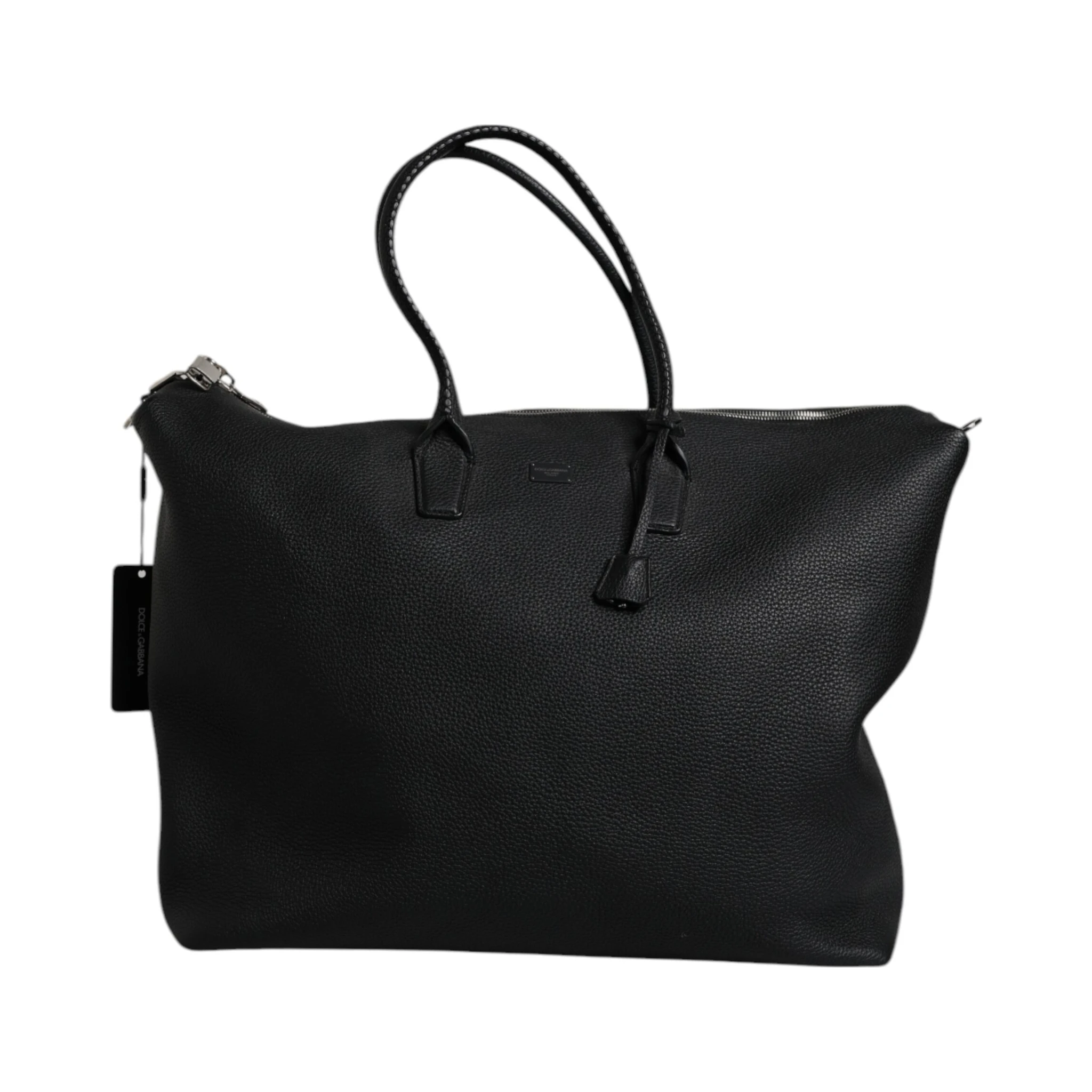 Black Calfskin Leather Hand Shoulder Duffle Bag