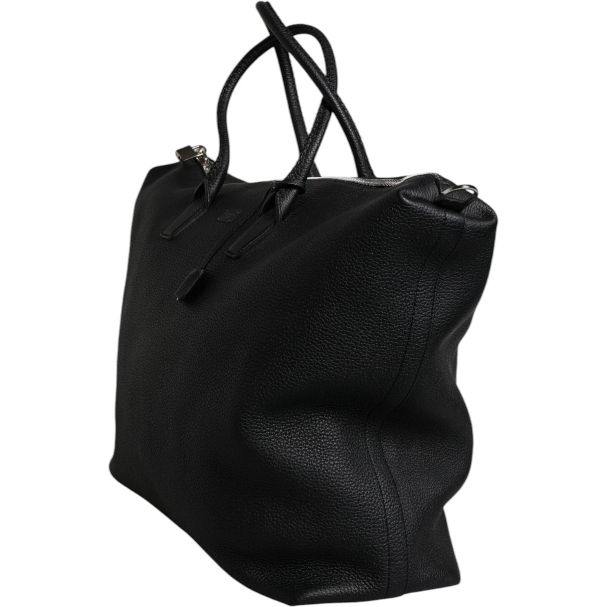 Black Calfskin Leather Hand Shoulder Duffle Bag
