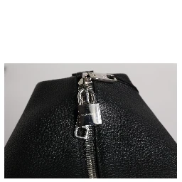 Black Calfskin Leather Hand Shoulder Duffle Bag