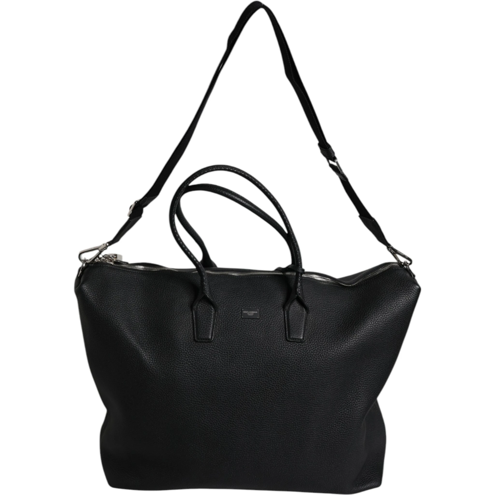 Black Calfskin Leather Hand Shoulder Duffle Bag