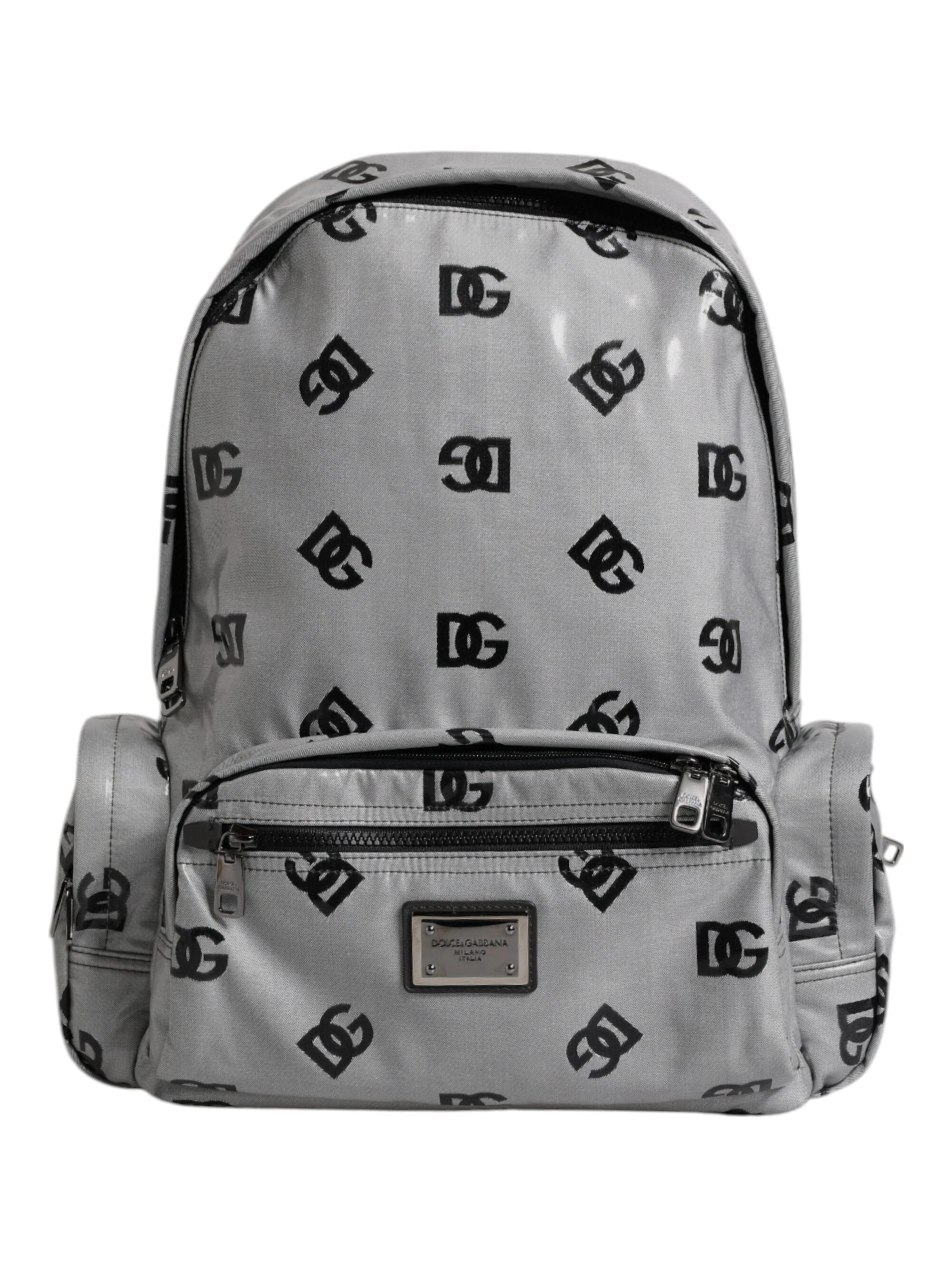 Polyester Gray Black DG Logo Plaque Backpack Bag
