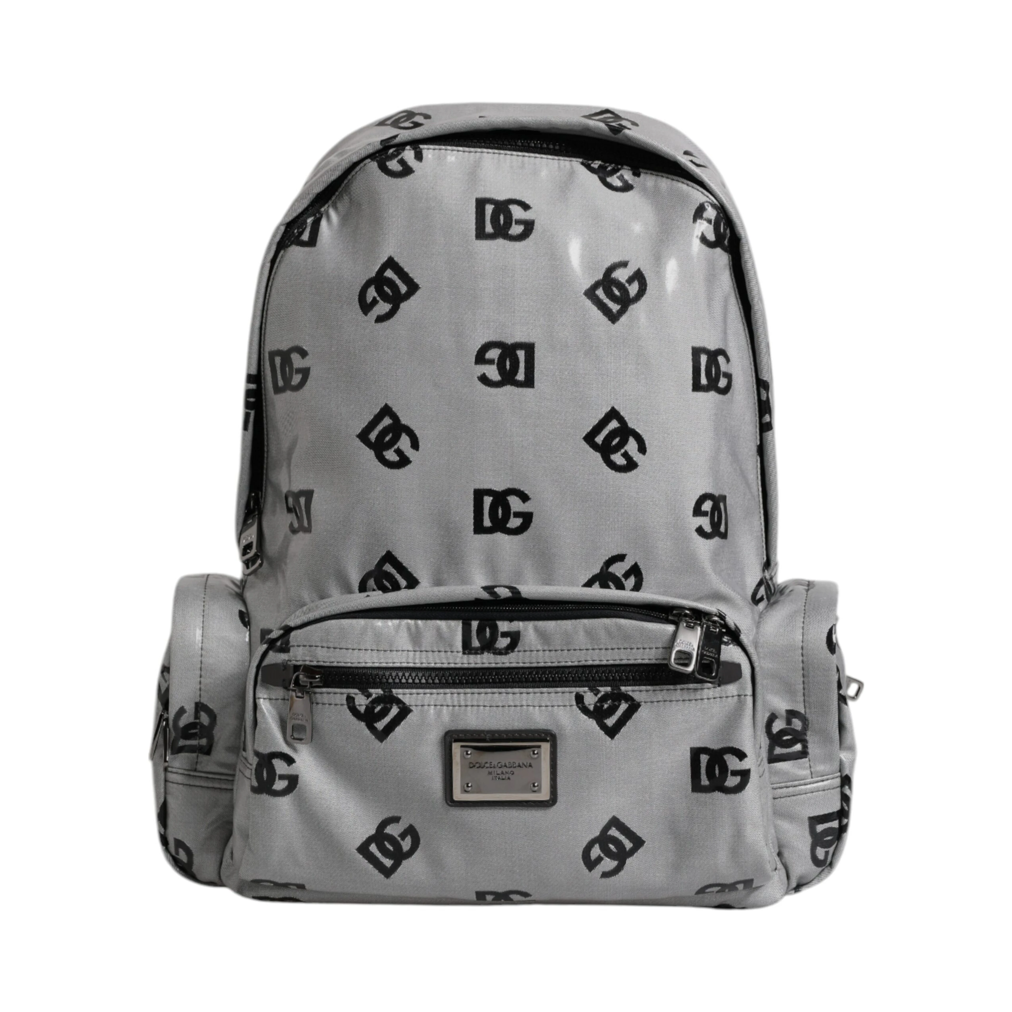 Polyester Gray Black DG Logo Plaque Backpack Bag
