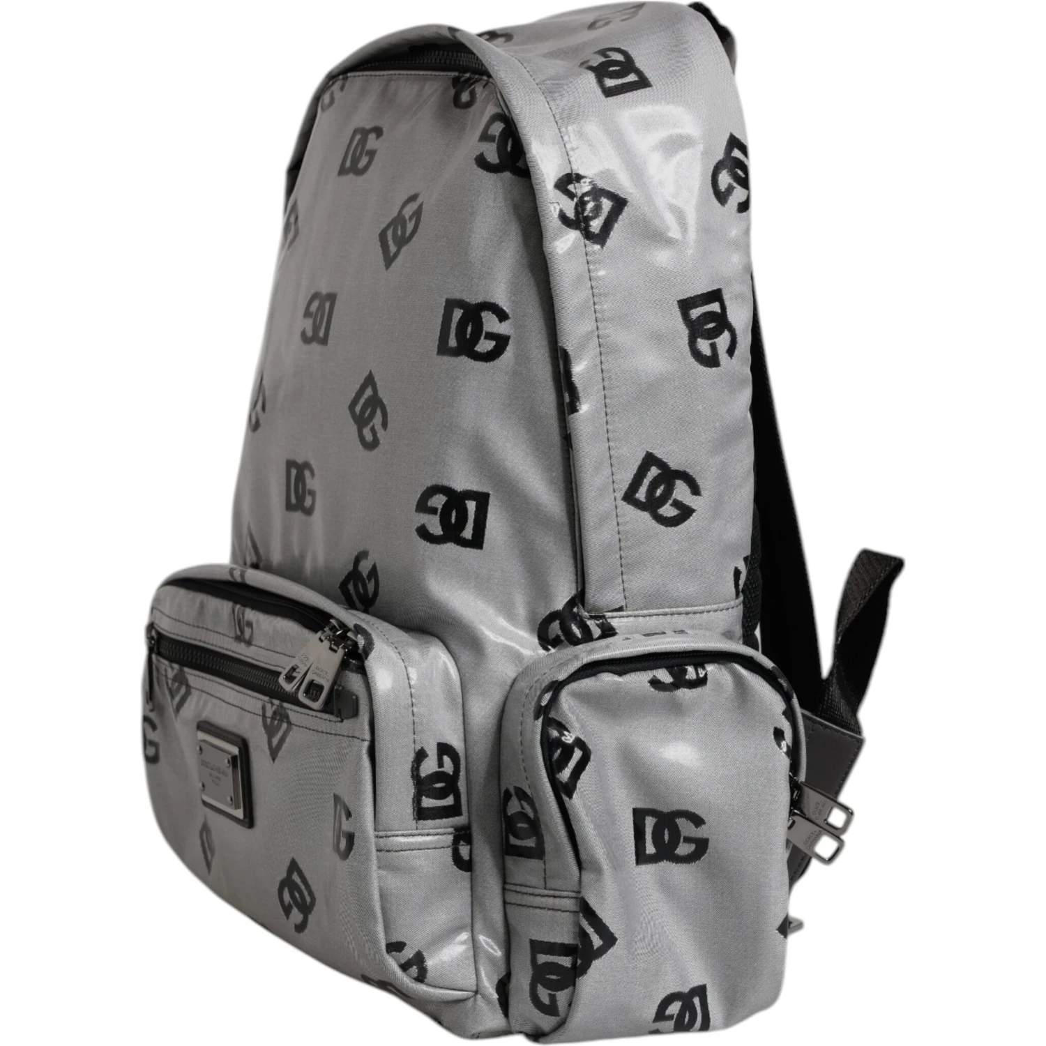 Polyester Gray Black DG Logo Plaque Backpack Bag