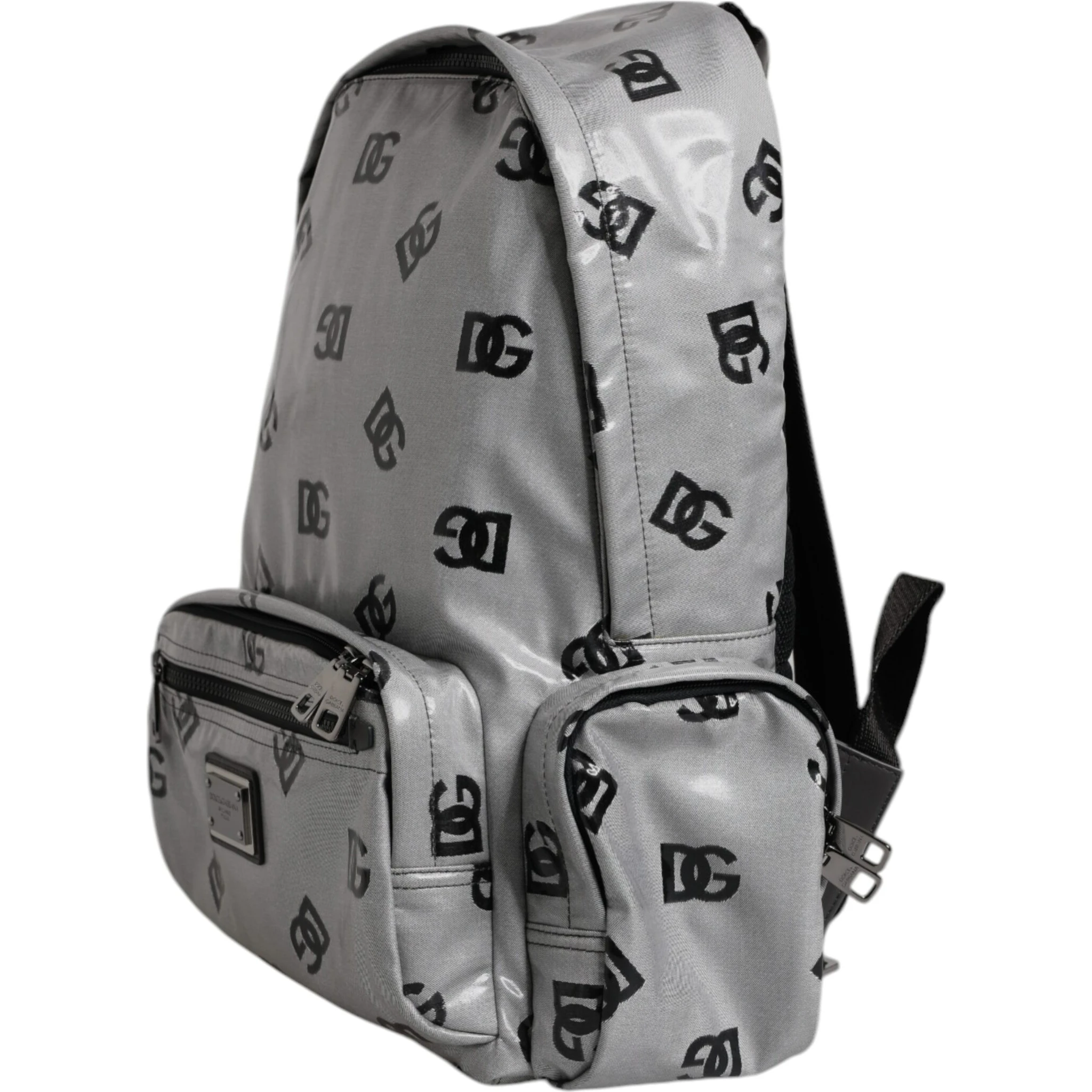 Polyester Gray Black DG Logo Plaque Backpack Bag