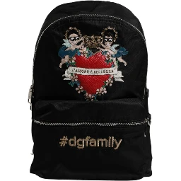 Black Nylon #DGFAMILY Embellished Backpack VULCANO Bag