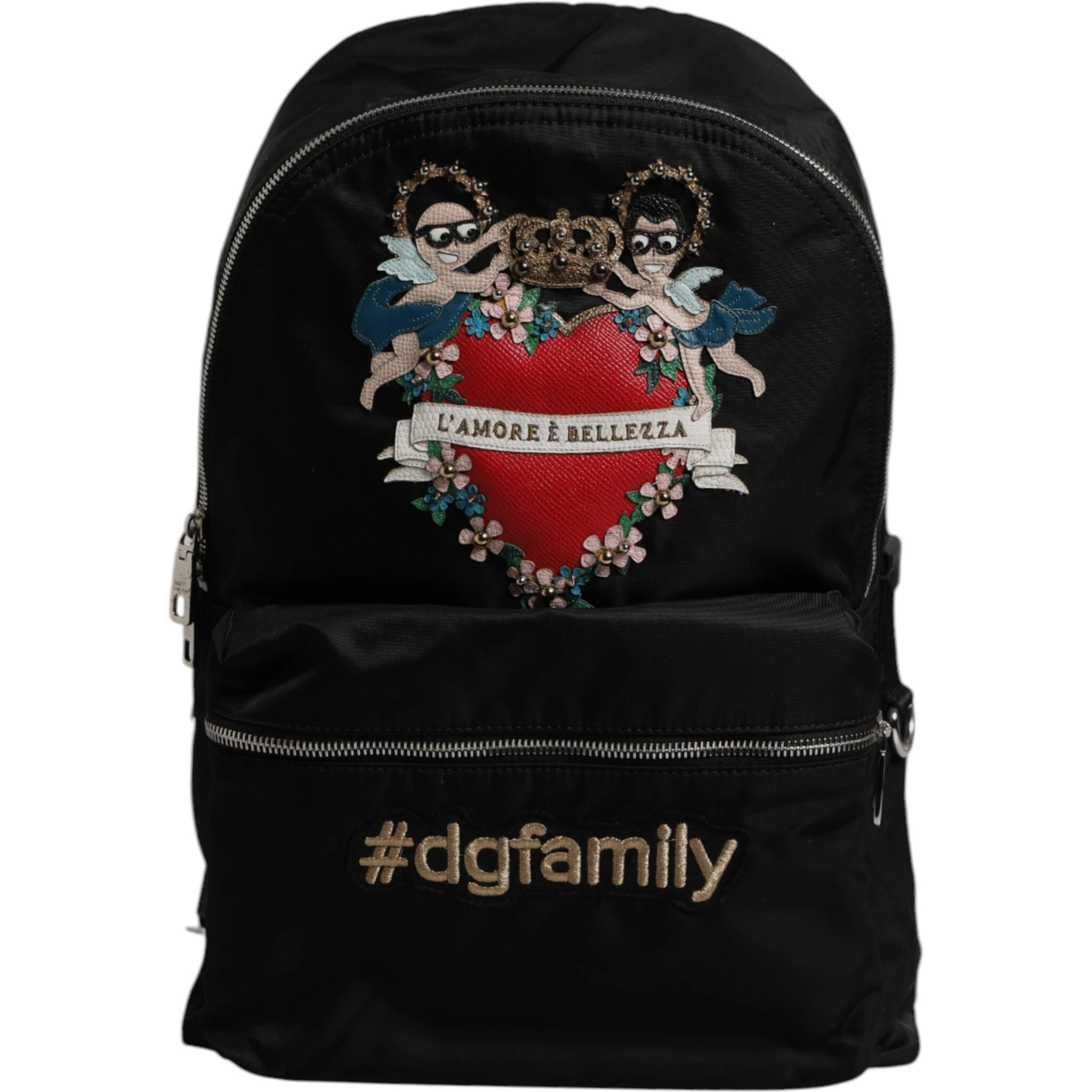 Black Nylon #DGFAMILY Embellished Backpack VULCANO Bag
