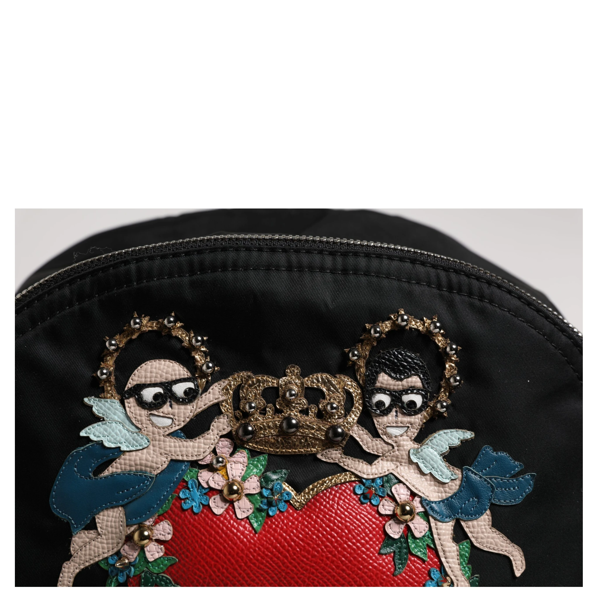 Black Nylon #DGFAMILY Embellished Backpack VULCANO Bag