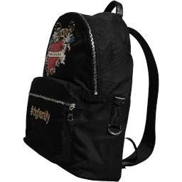 Black Nylon #DGFAMILY Embellished Backpack VULCANO Bag