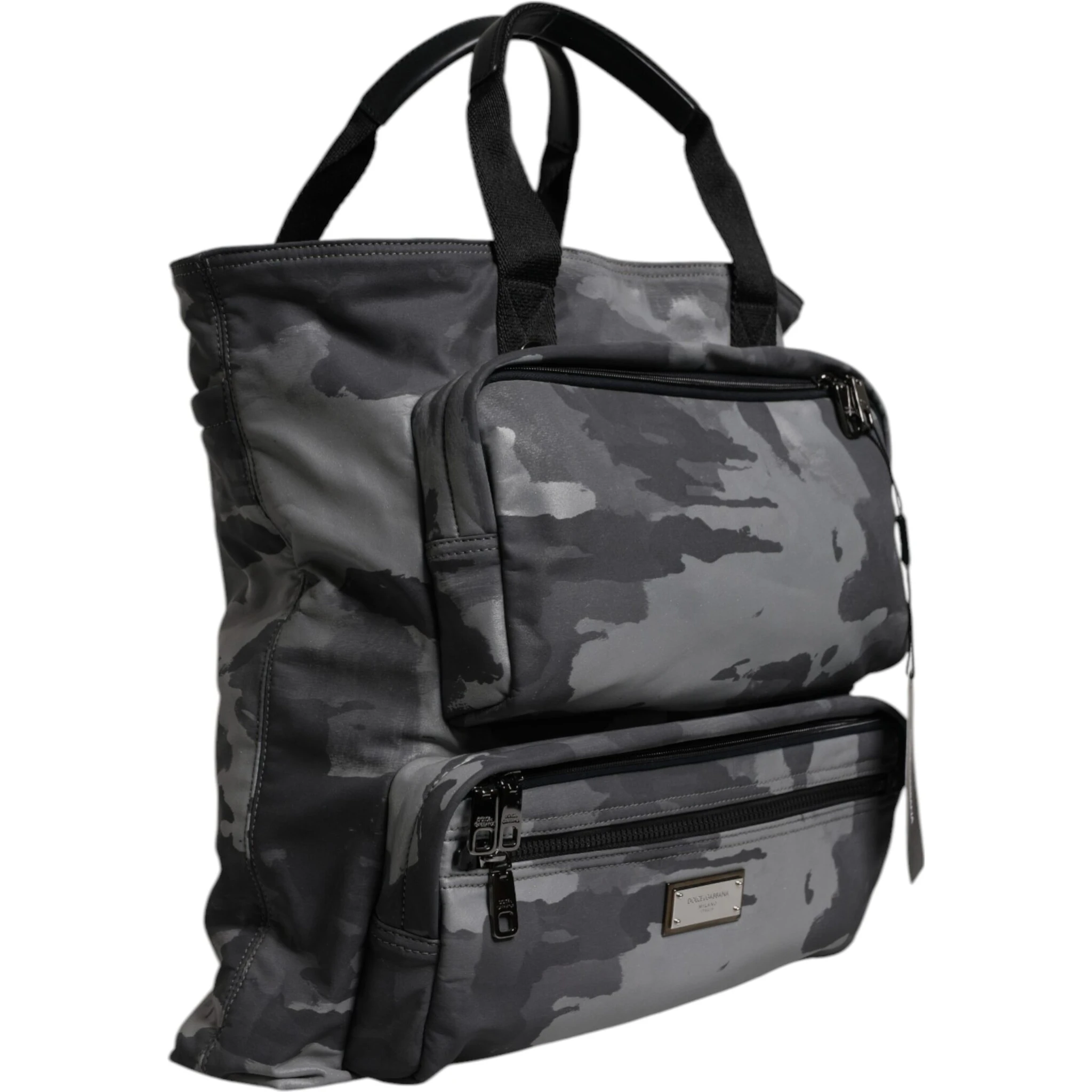 Black Camouflage Shoulder Strap Logo Plaque Bag