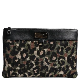 Multicolor Leopard Jacquard Print Logo Plaque Pouch Bag