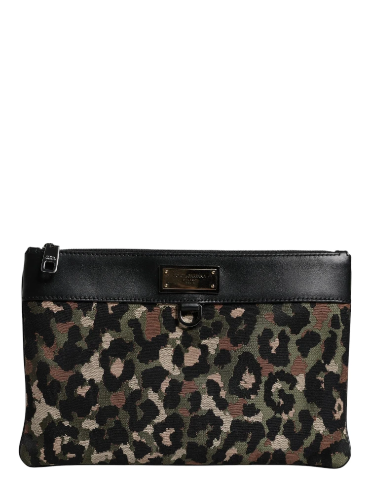 Multicolor Leopard Jacquard Print Logo Plaque Pouch Bag alternative