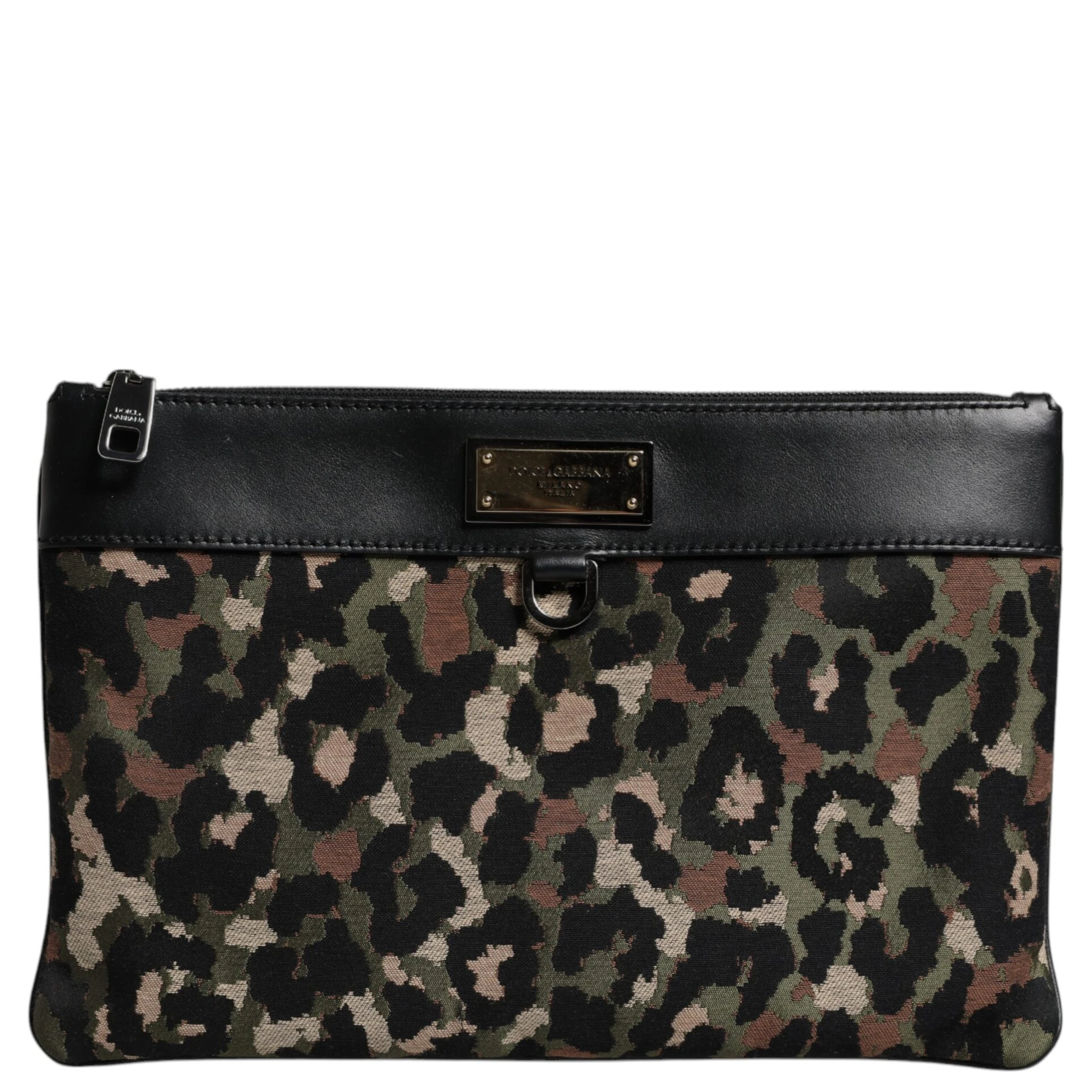 Multicolor Leopard Jacquard Print Logo Plaque Pouch Bag