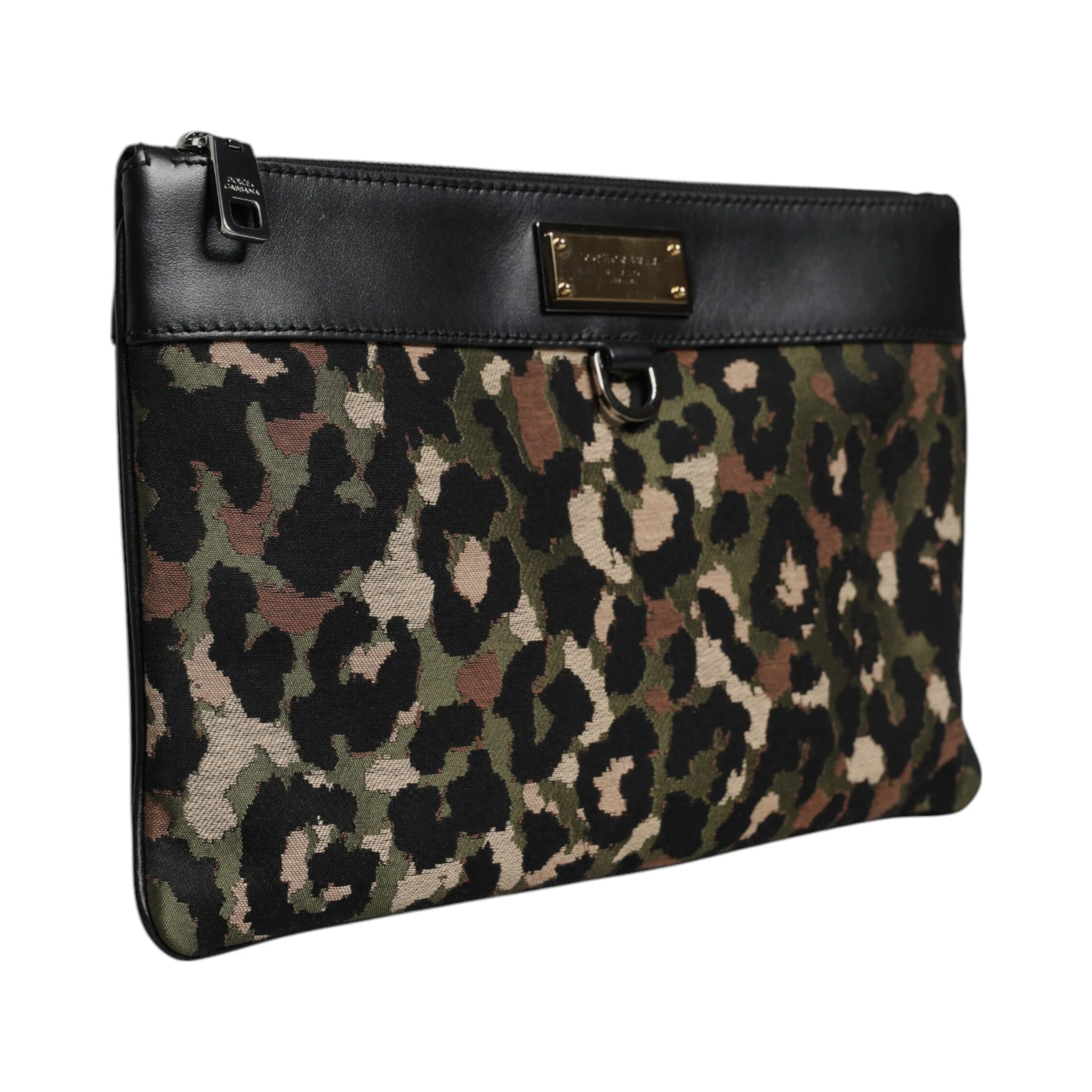 Multicolor Leopard Jacquard Print Logo Plaque Pouch Bag