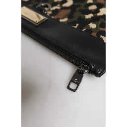 Multicolor Leopard Jacquard Print Logo Plaque Pouch Bag