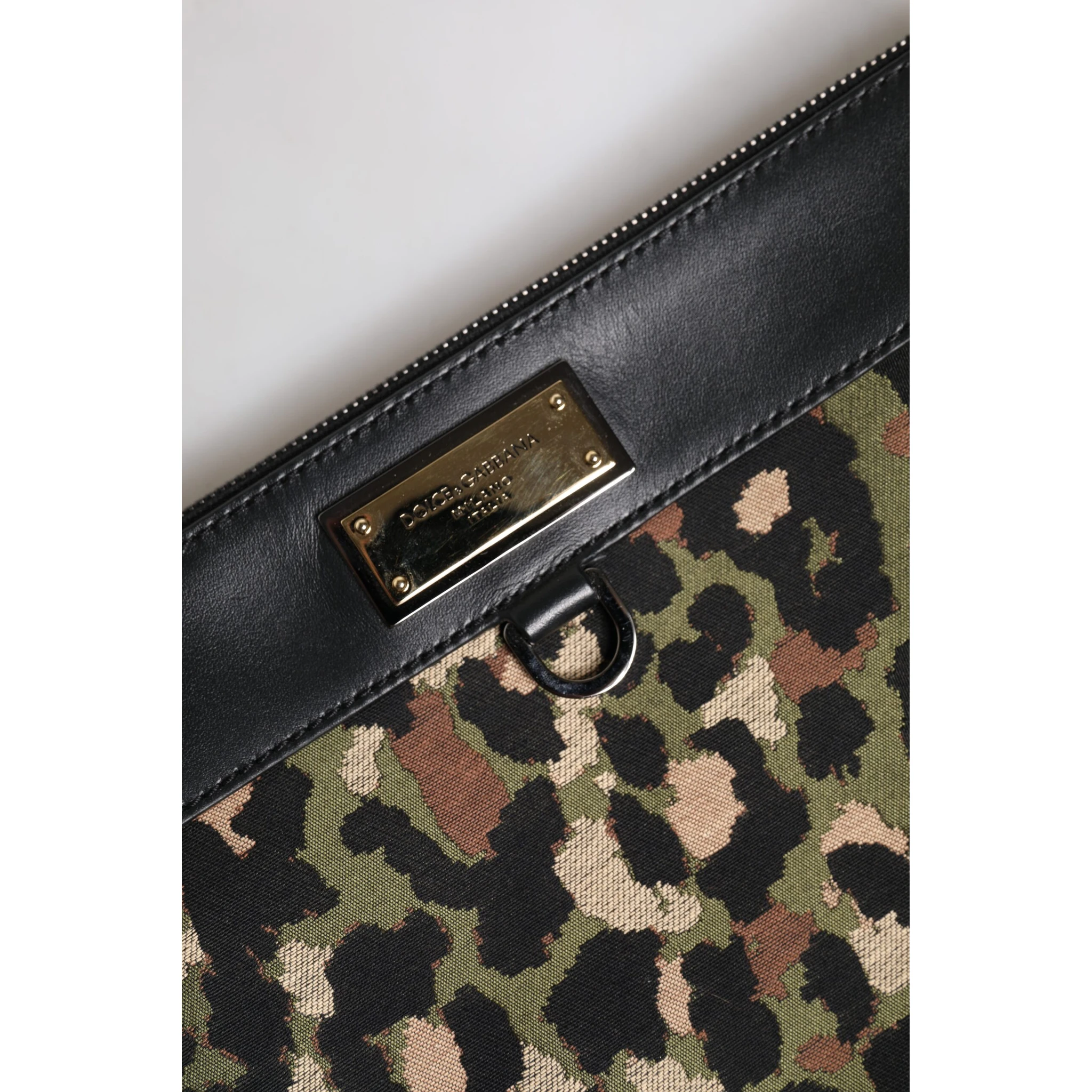 Multicolor Leopard Jacquard Print Logo Plaque Pouch Bag