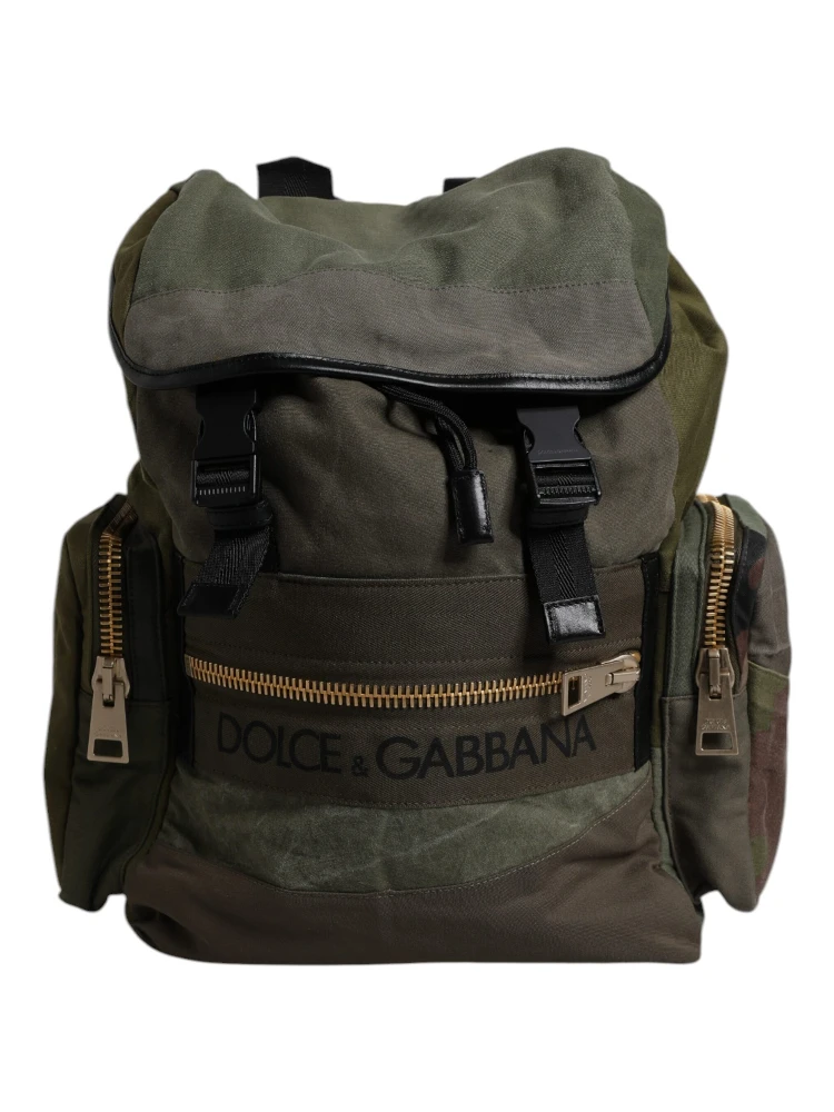 Military Green Patchwork School Backpack Bag