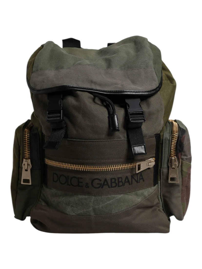 Military Green Patchwork School Backpack Bag