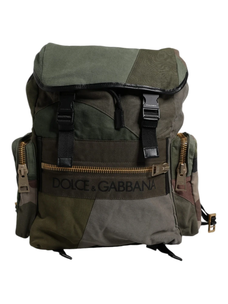 Military Green Patchwork Travel Backpack Bag