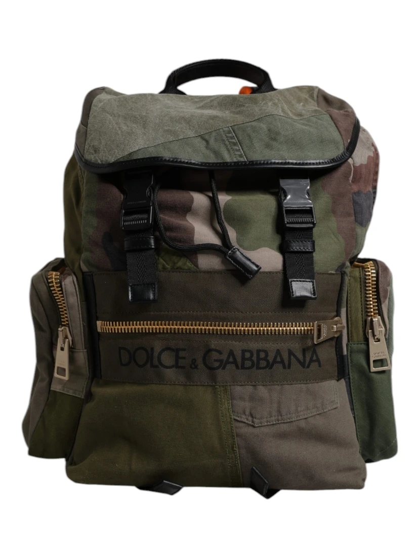 Military Green Patchwork School Backpack Bag