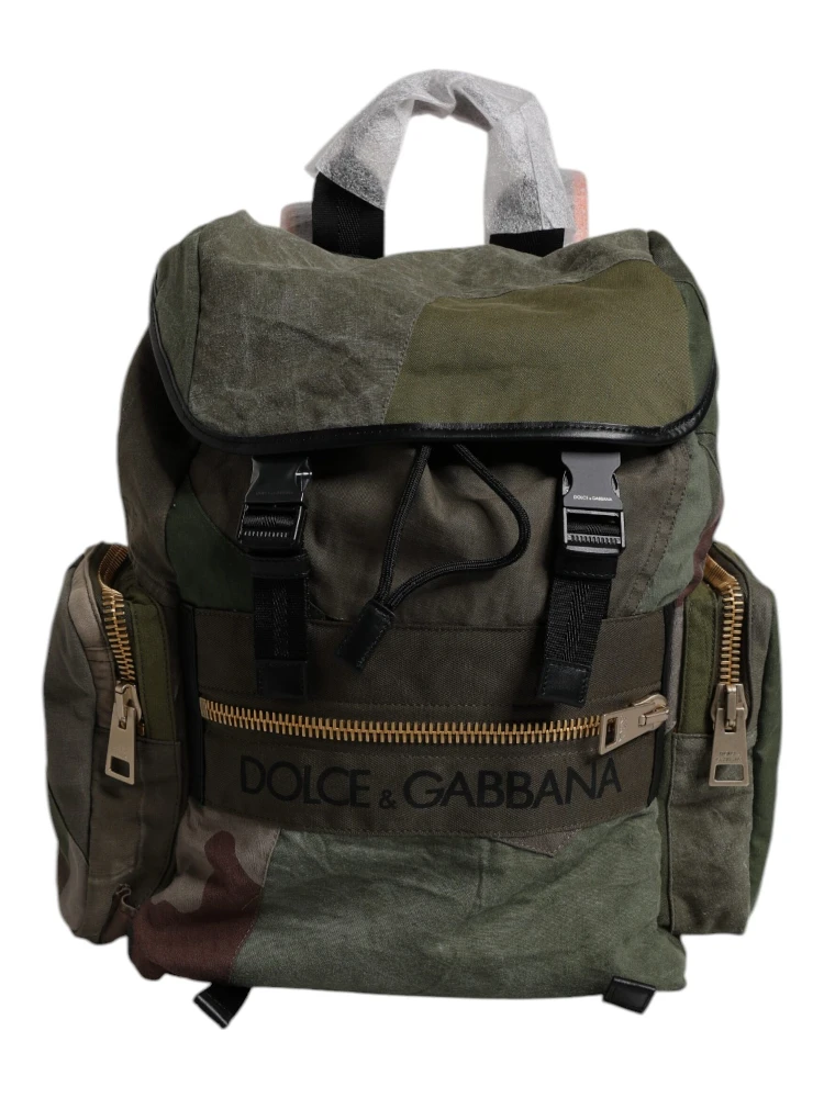 Military Green Patchwork Travel Backpack Bag