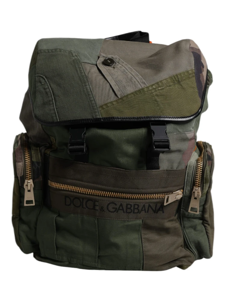 Military Green Patchwork Travel Backpack Bag