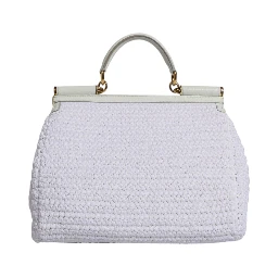White Rafia Leather Top Handle Crossbody Bag