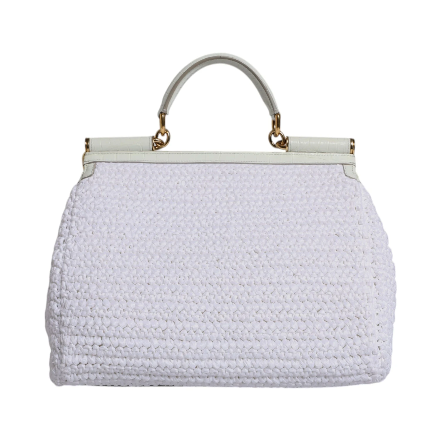 White Rafia Leather Top Handle Crossbody Bag