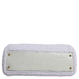 White Rafia Leather Top Handle Crossbody Bag