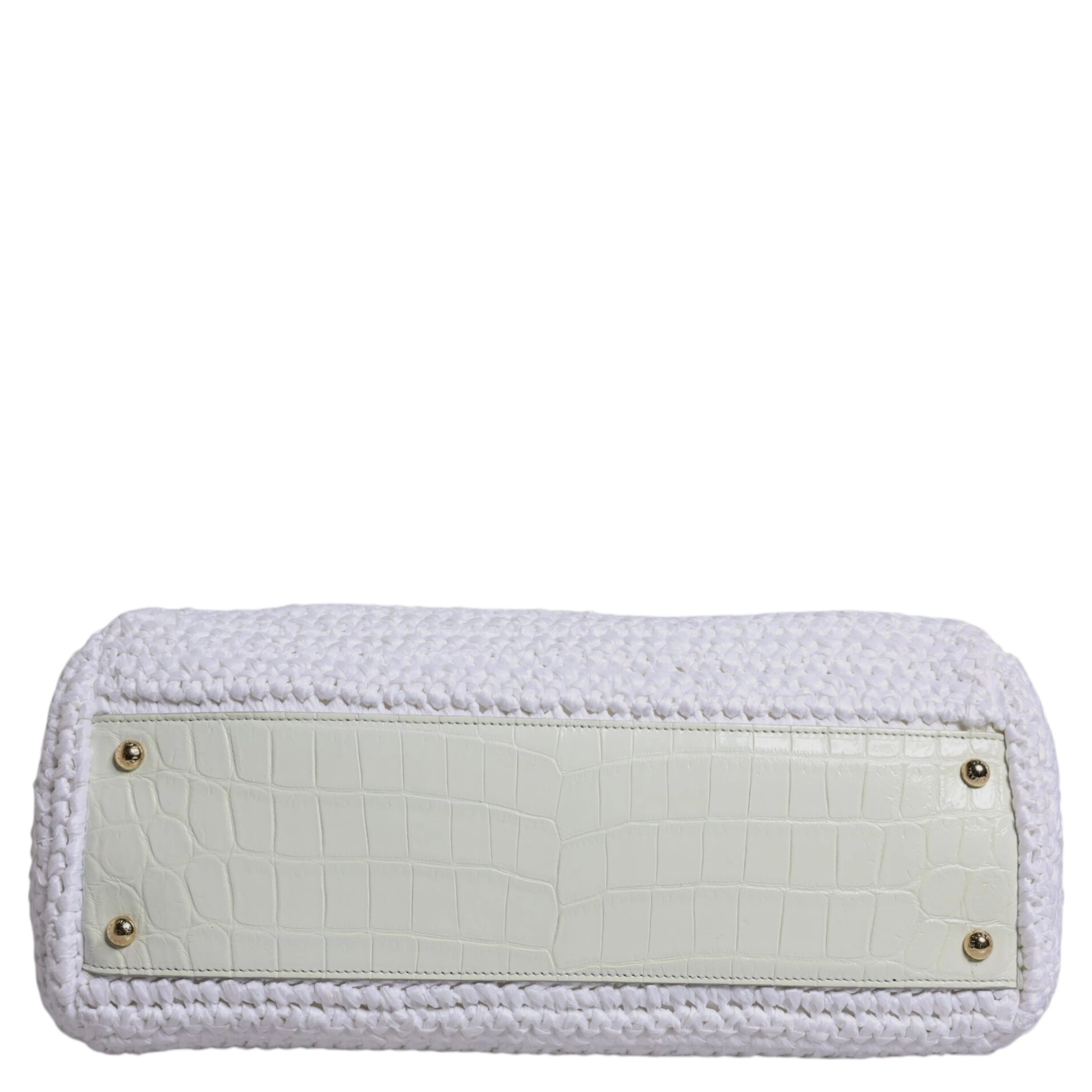 White Rafia Leather Top Handle Crossbody Bag