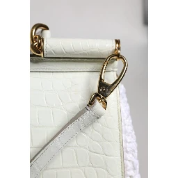 White Rafia Leather Top Handle Crossbody Bag