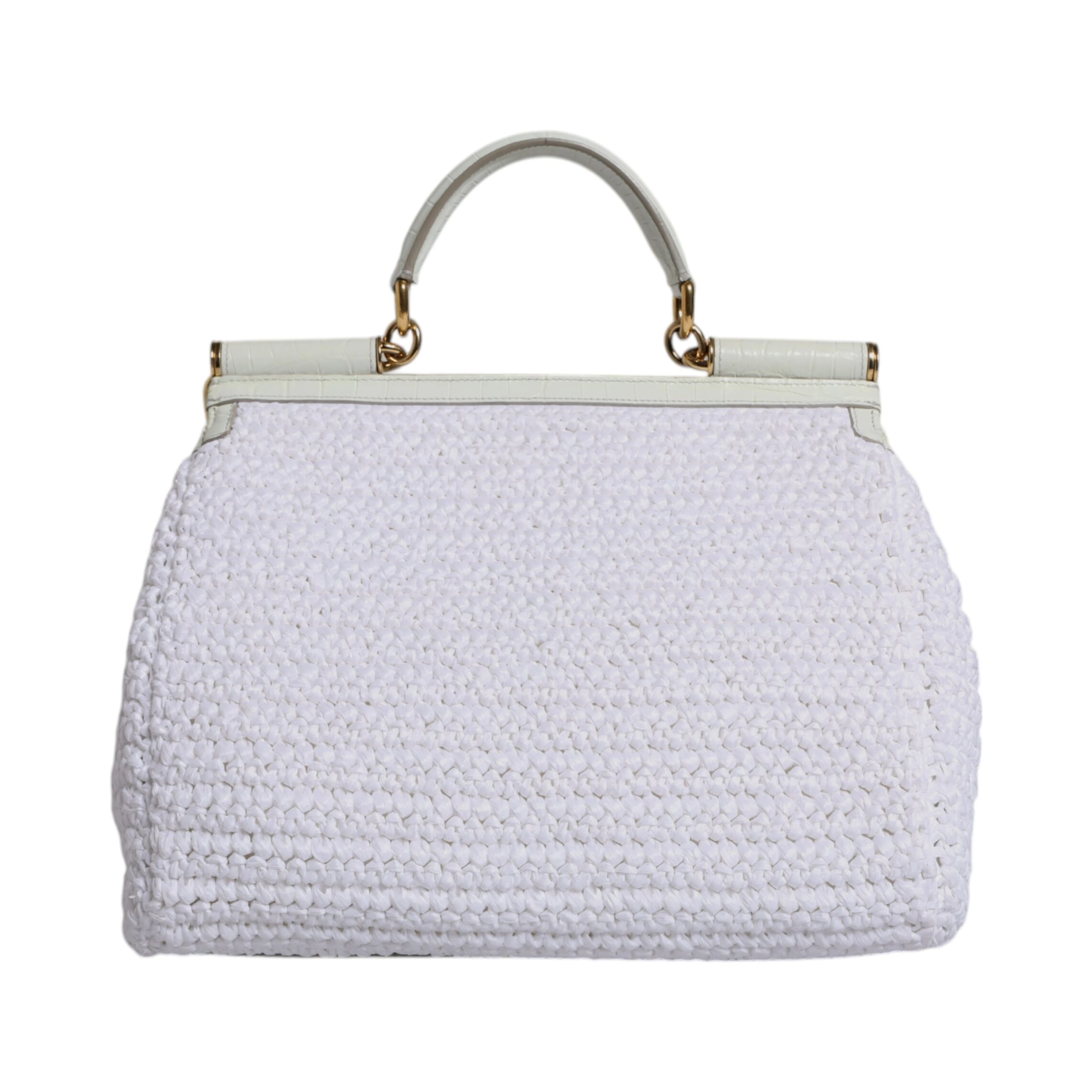 White Rafia Leather Top Handle Crossbody Bag