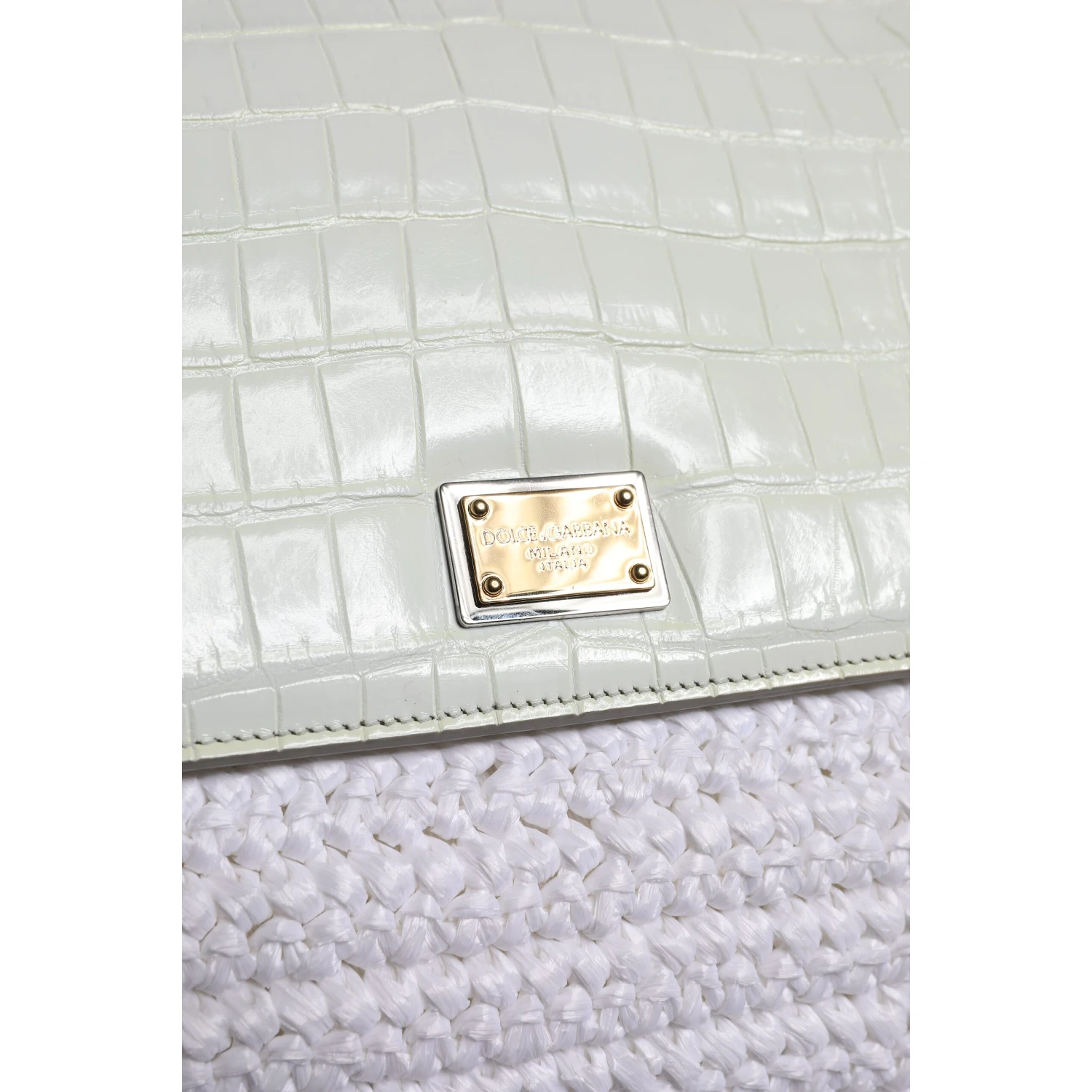 White Rafia Leather Top Handle Crossbody Bag