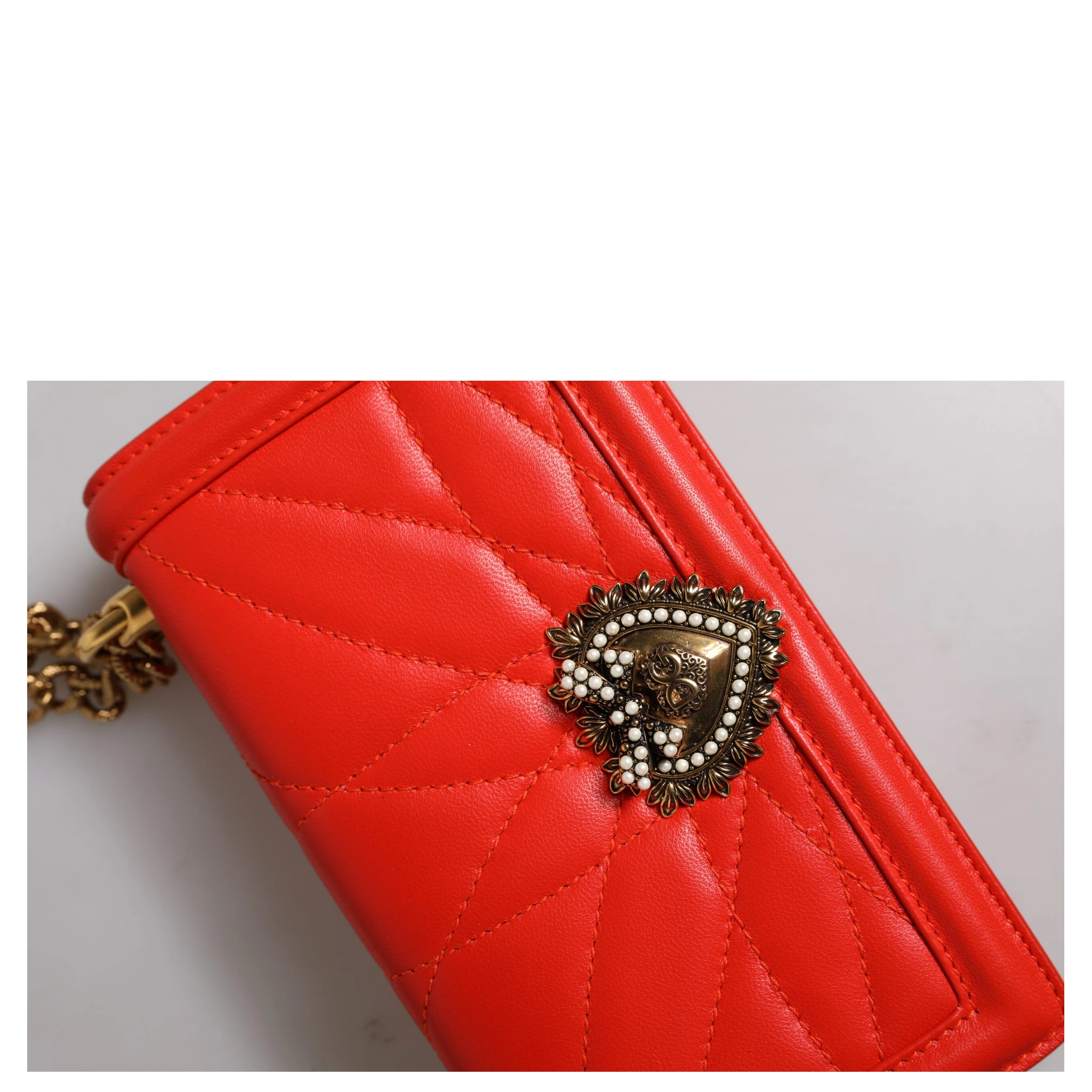 Red Quilted Devotion Crossbody Chain Phone Cover Bag