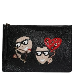 Black #DGFamily Embellished Leather Clutch Bag