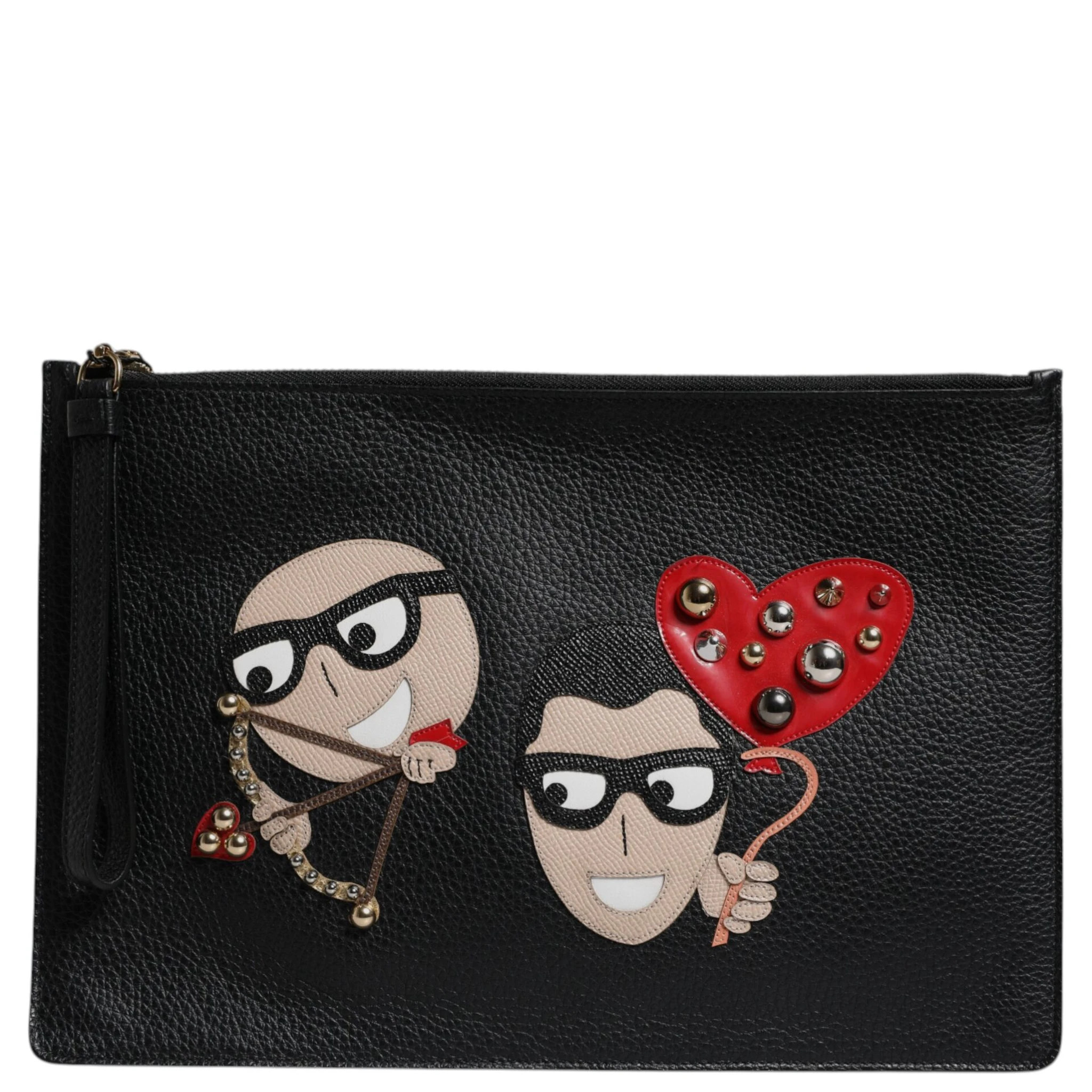 Black #DGFamily Embellished Leather Clutch Bag