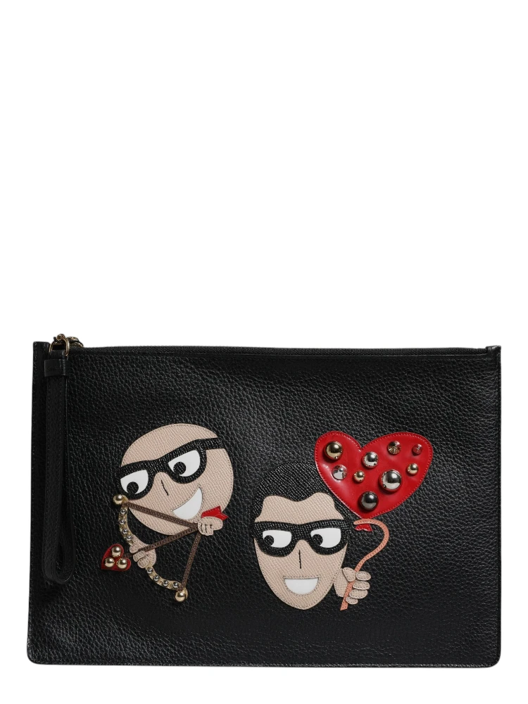 Black #DGFamily Embellished Leather Clutch Bag alternative
