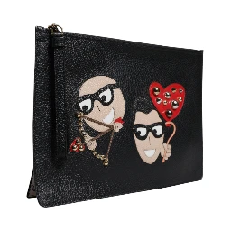 Black #DGFamily Embellished Leather Clutch Bag