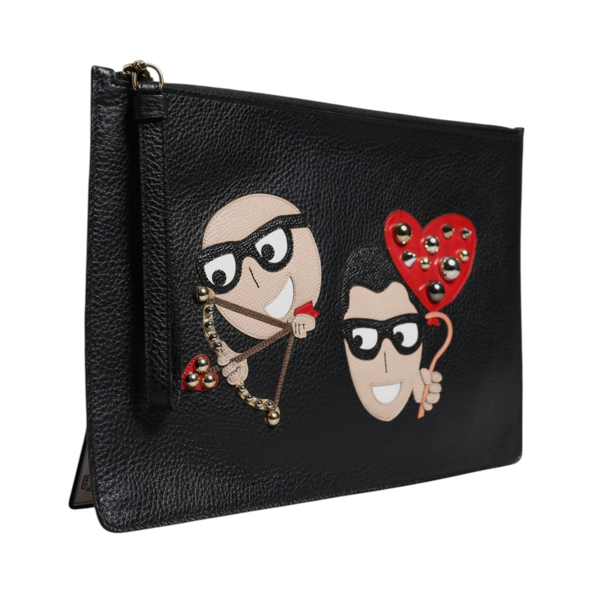 Black #DGFamily Embellished Leather Clutch Bag