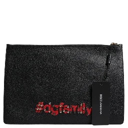 Black #DGFamily Embellished Leather Clutch Bag