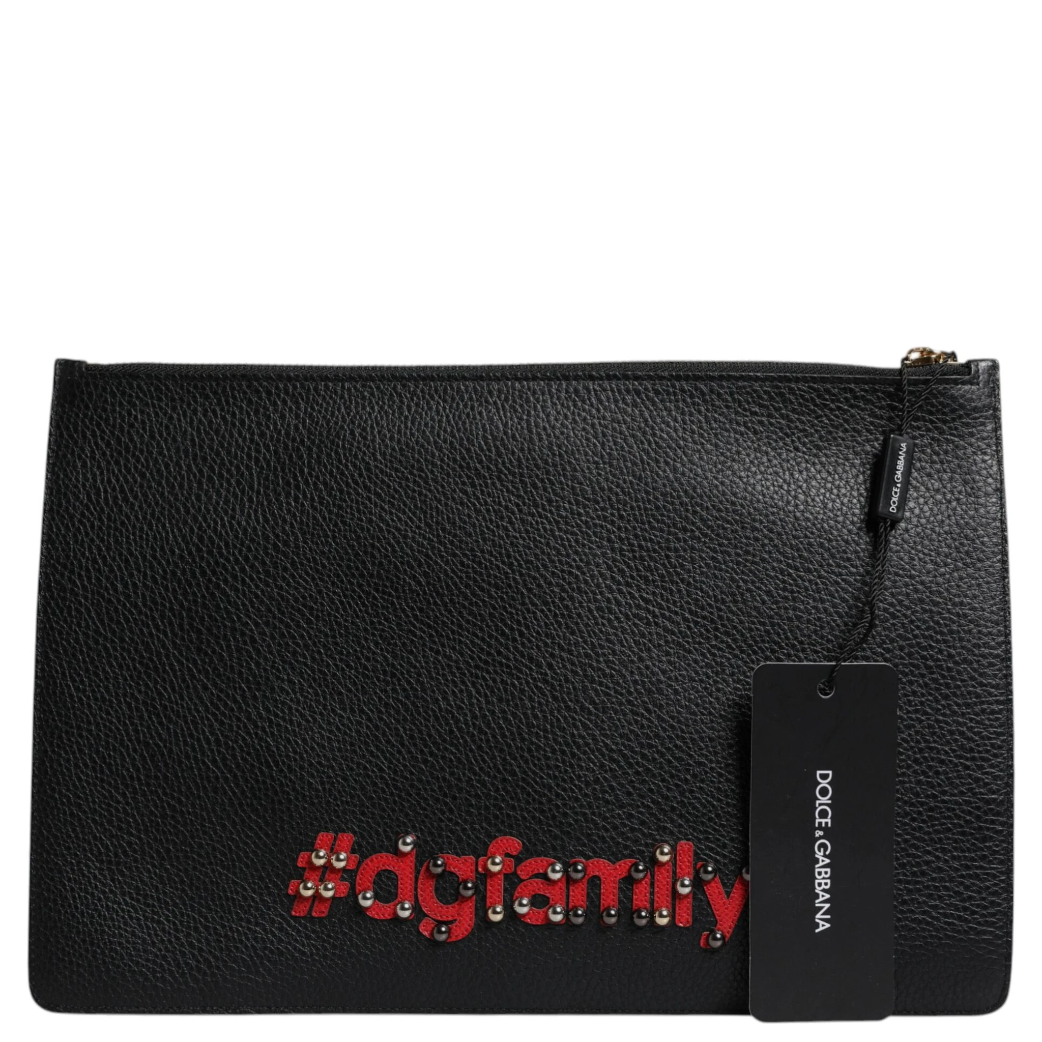 Black #DGFamily Embellished Leather Clutch Bag