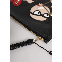 Black #DGFamily Embellished Leather Clutch Bag