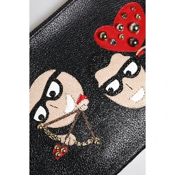 Black #DGFamily Embellished Leather Clutch Bag
