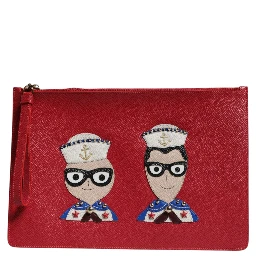 Red #DGFamily Embellished Leather Clutch Bag