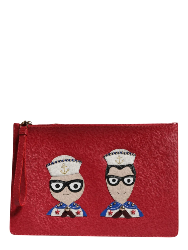 Red #DGFamily Embellished Leather Clutch Bag
