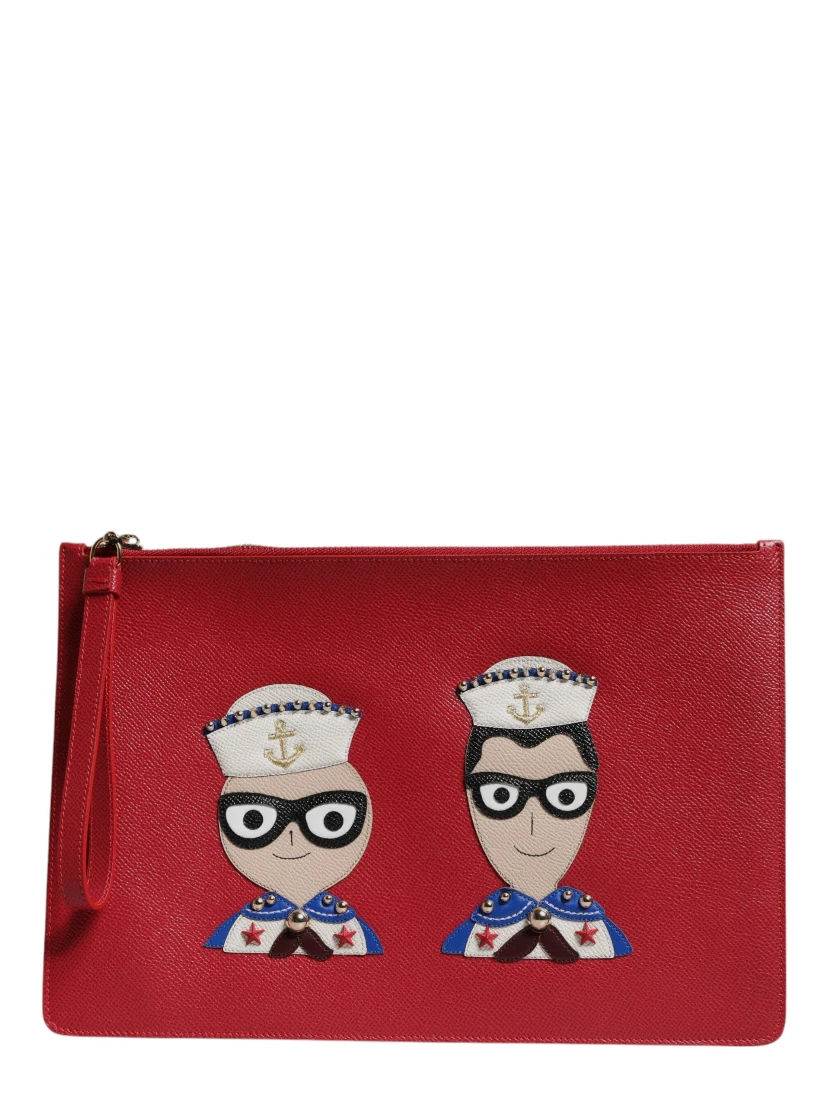 Red #DGFamily Embellished Leather Clutch Bag