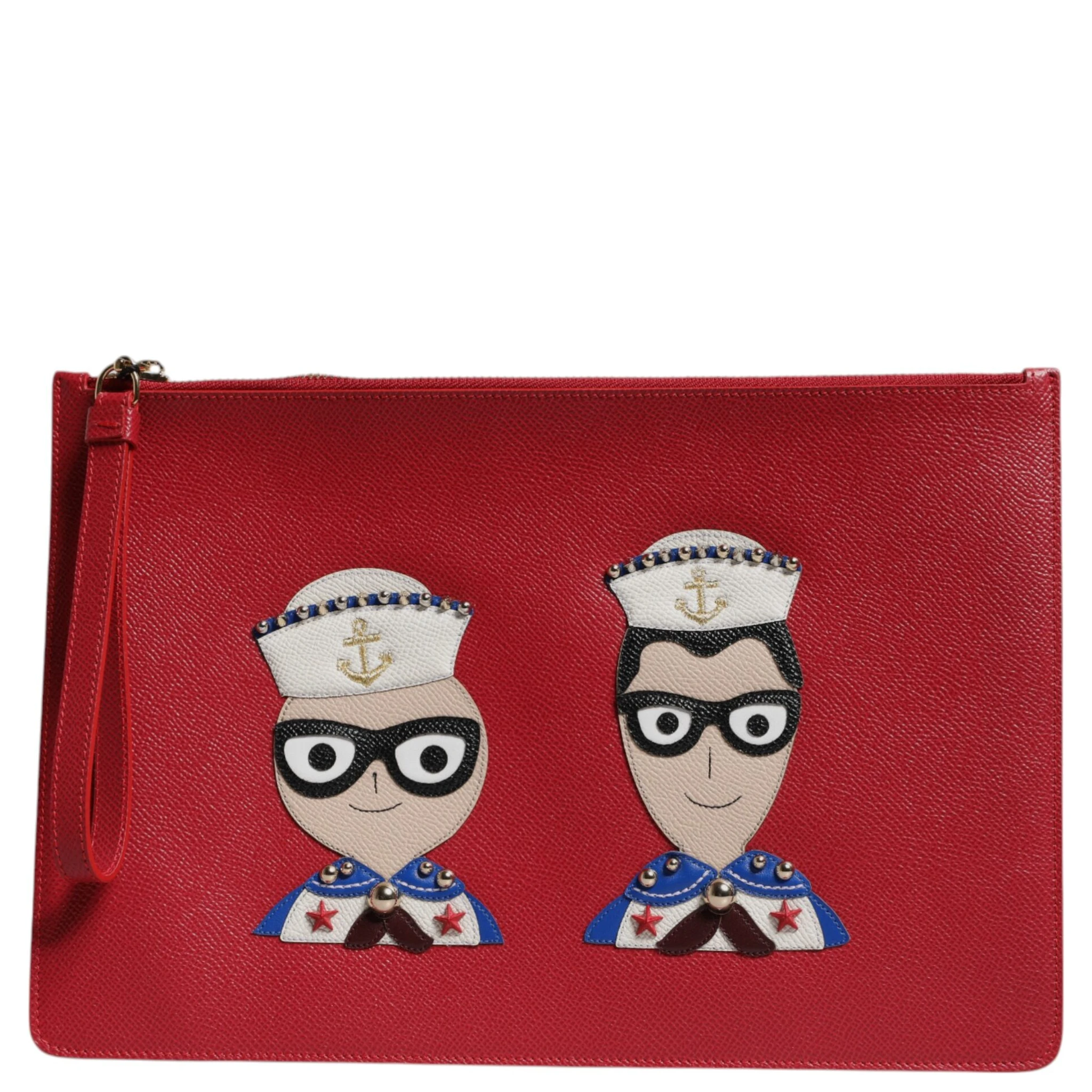 Red #DGFamily Embellished Leather Clutch Bag