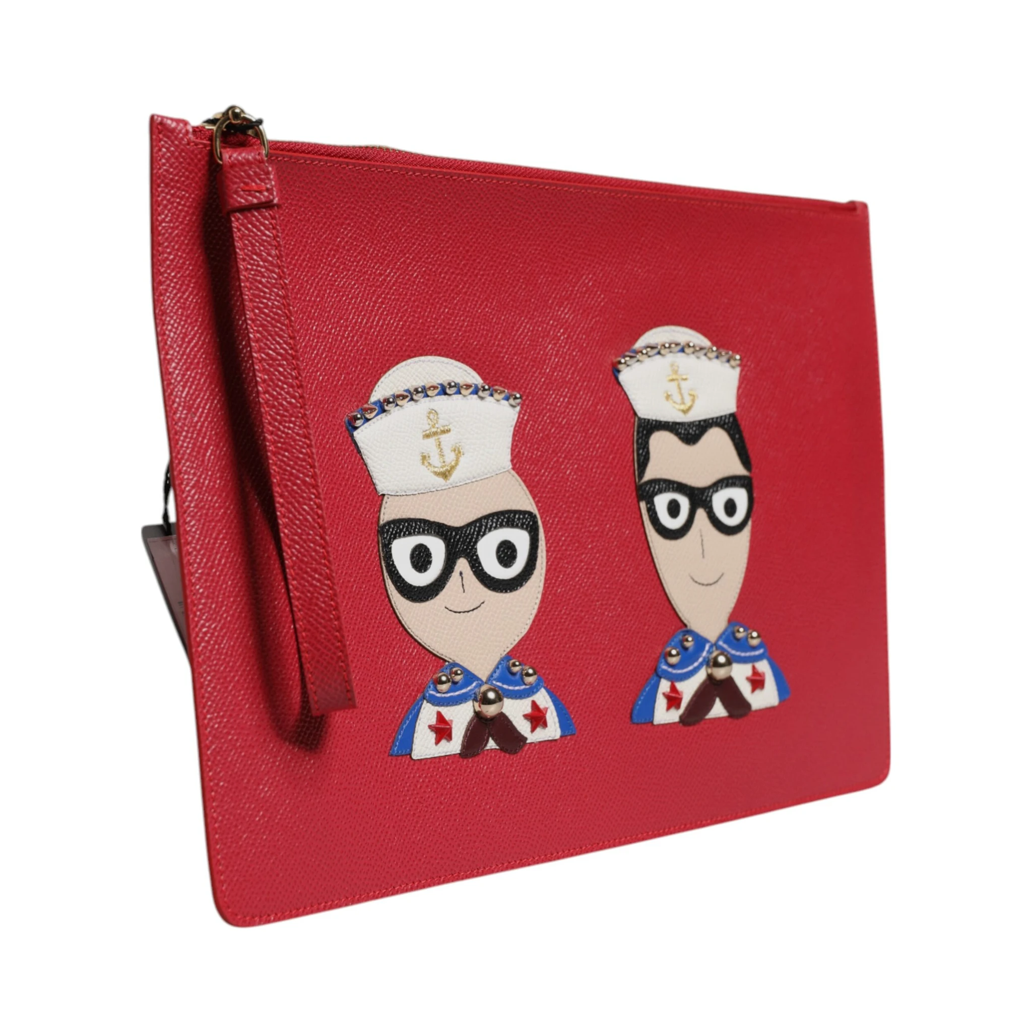 Red #DGFamily Embellished Leather Clutch Bag