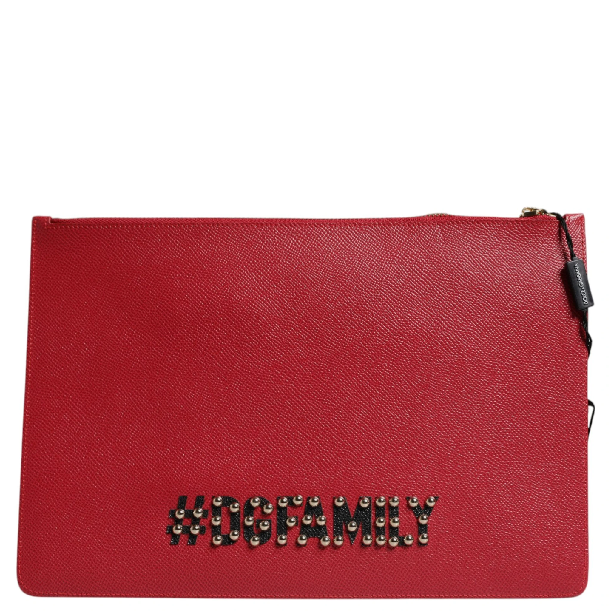 Red #DGFamily Embellished Leather Clutch Bag
