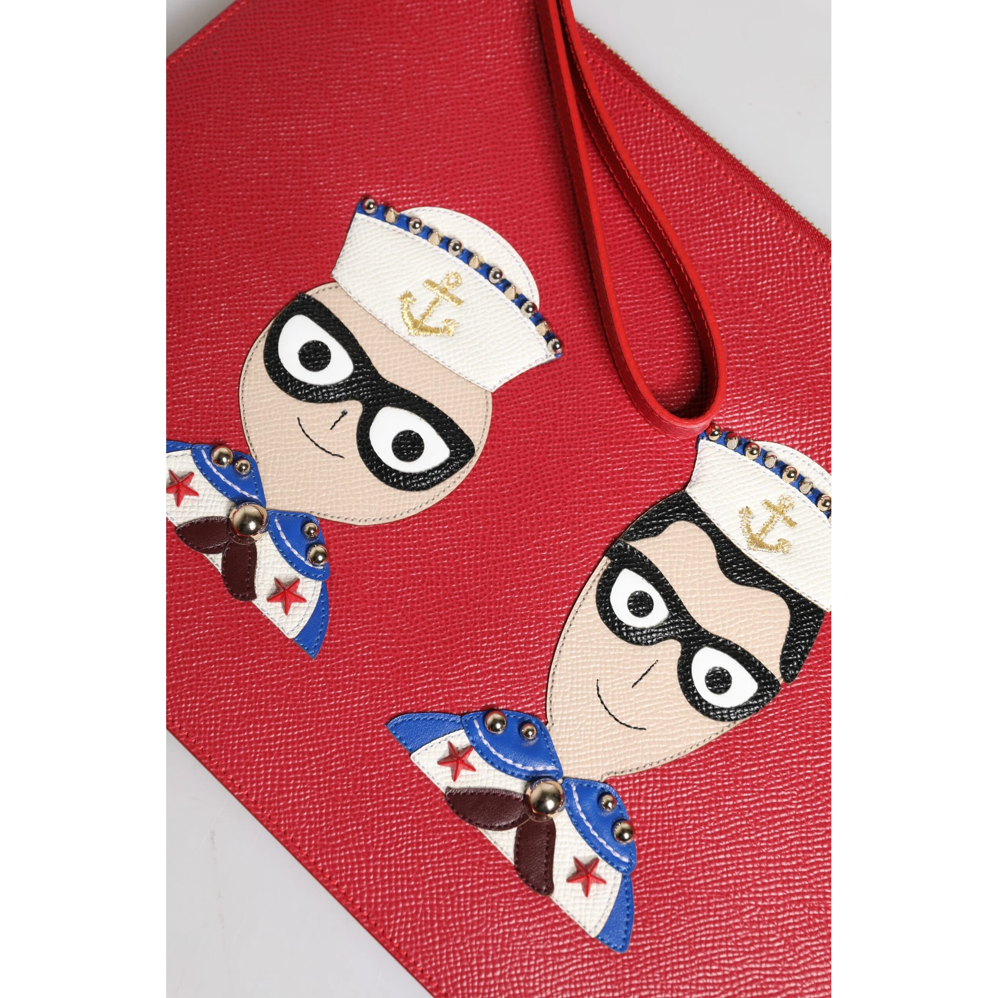 Red #DGFamily Embellished Leather Clutch Bag